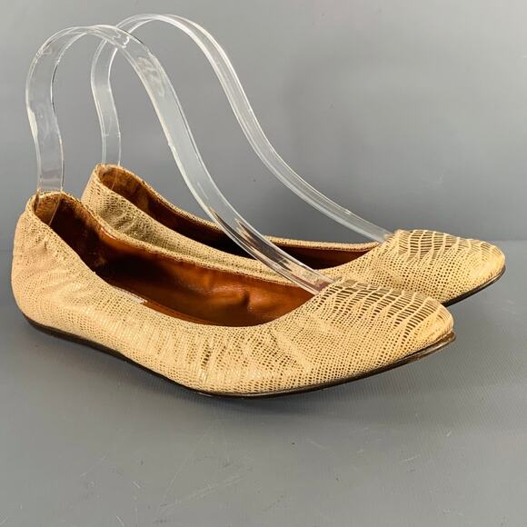 LANVIN Size 7 Gold Beige Embossed Ballet Flats - Picture 1 of 8
